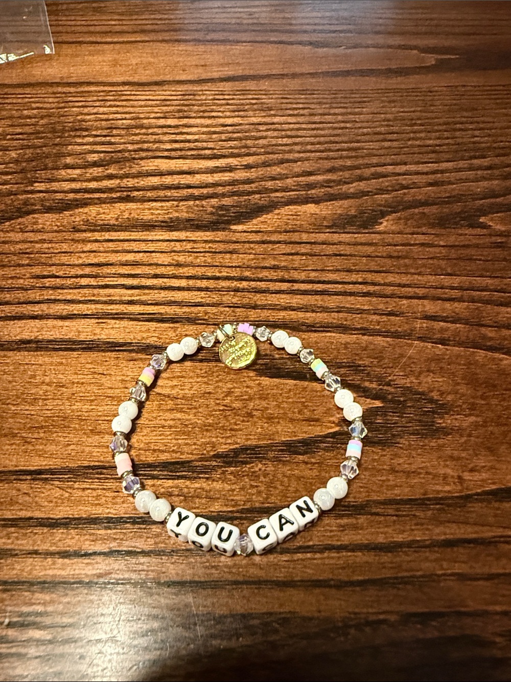 Little Words Project Inspirational "YOU CAN" Beaded Bracelet in White and Pastel